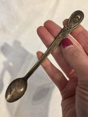 Vintage Gerber Silverplate Child Portrait Demitasse Spoon Pat 1908 Art Nouveau